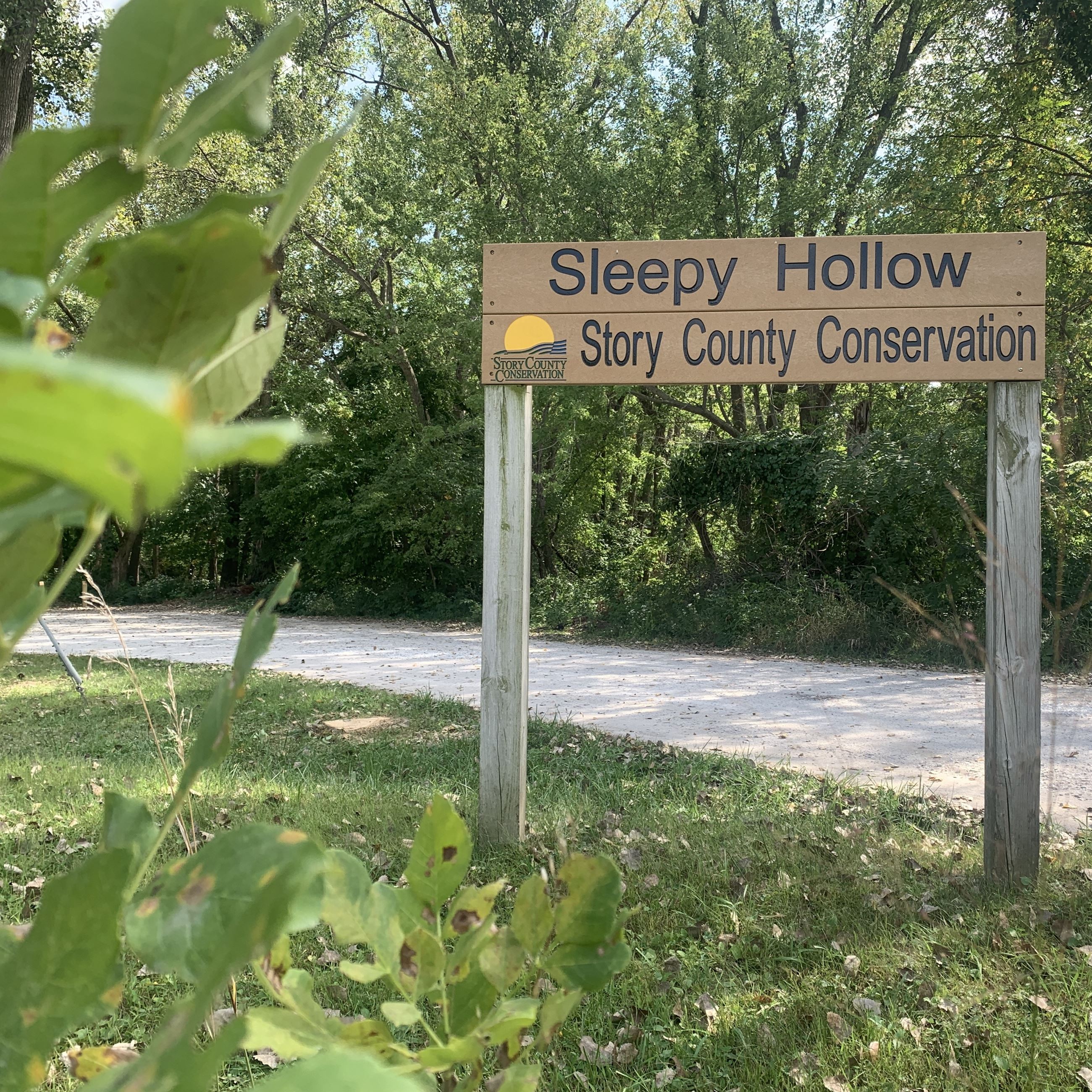 Sleepy Hollow property sign with trees in background