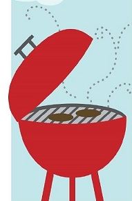Clip art image of a grill with hamburgers