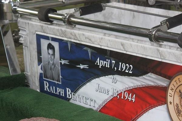 Photo of marble vault for Ralph Bennett's casket