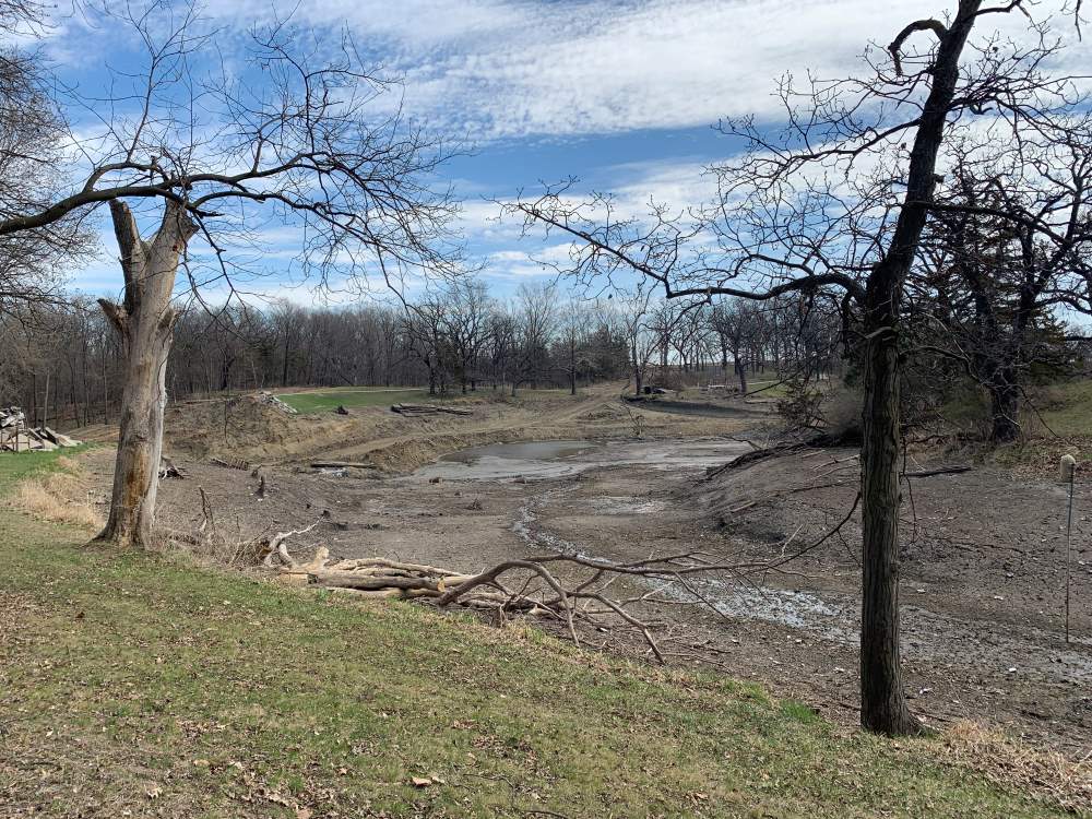 View of McFarland Lake drained in early spring